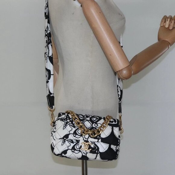 CHANEL Mini Matelasse 20 Chain Single Flap Bag Nylon 2way White CC Auth - Picture 1 of 16